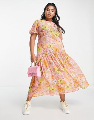 Never Fully Dressed Curve pink leopard floral midi dress  - ASOS Price Checker