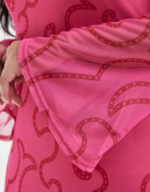 Never Fully Dressed Curve - Pink maxikjole i mesh med paisley-mønster, 3 af 4