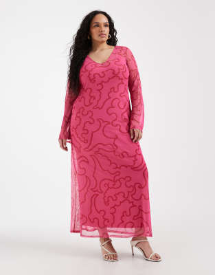 Never Fully Dressed Curve - Robe longue en tulle à motif cachemire - Rose 48