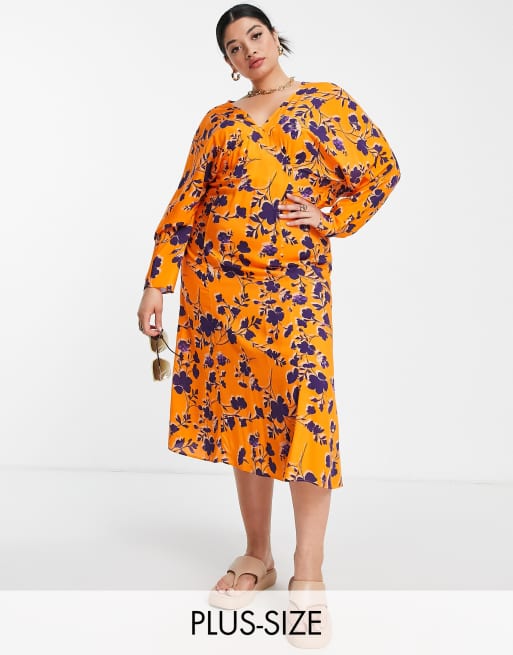 Never Fully Dressed Curve Ruby printed midi dress in orange