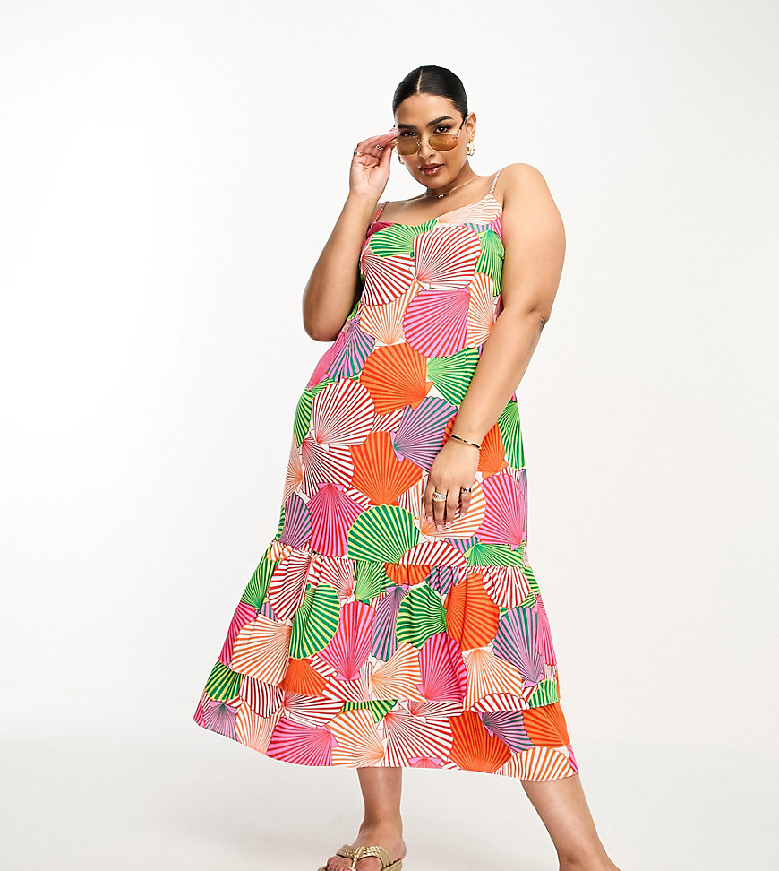 Never Fully Dressed Curve summer shell strappy frida midi dress-Multi