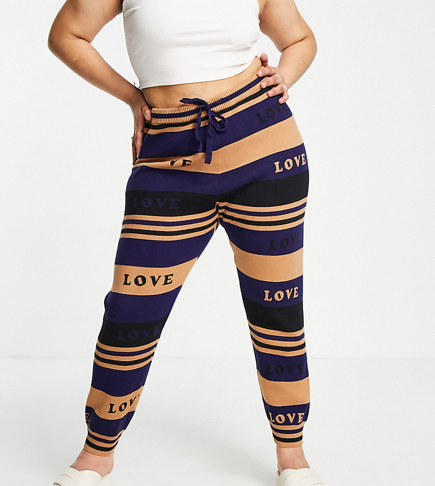 Never Fully Dressed Curve True Love knitted jogger co-ord in blue-Navy