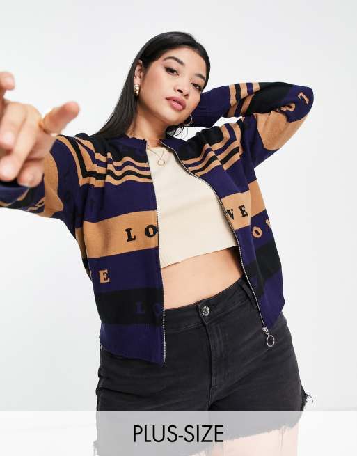 Never Fully Dressed Curve True Love zip knit jumper in blue (part of a set)