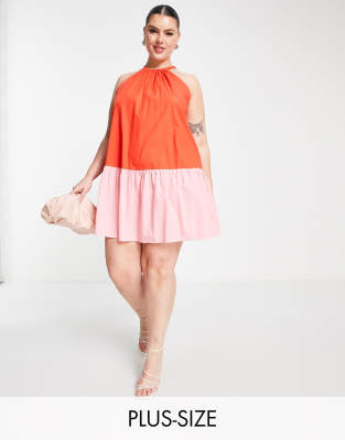 Never Fully Dressed Curve - Vestito corto a trapezio, colore rosso e rosa