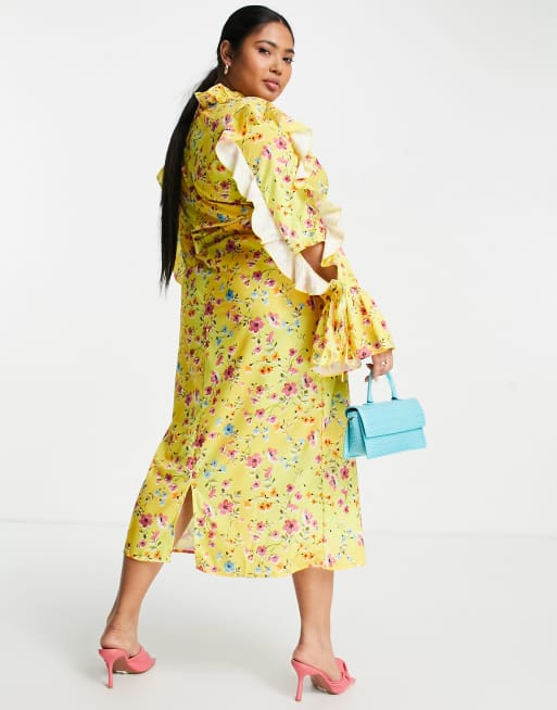 Zara yellow hot sale flower dress