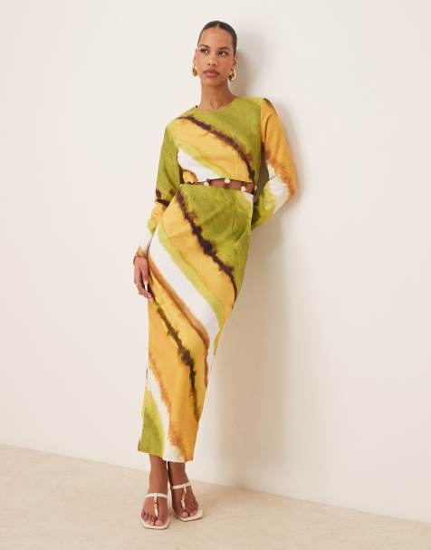 Never Fully Dressed cut-out waist midaxi dress in green ombre print