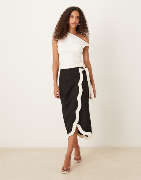 Never Fully Dressed scallop contrast midi skirt in black