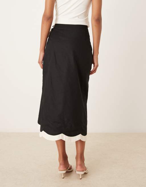 Never Fully Dressed – Czarna spódnica midi z falistym wykończeniem, 2 z 5