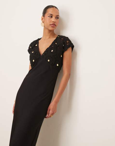 Never Fully Dressed crochet shell maxi dress in black