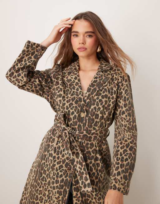 Never Fully Dressed Denim Longline Jacket in Leopard print Multi