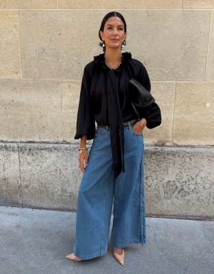 Never Fully Dressed Denim Plaited Detail Jeans In Blue