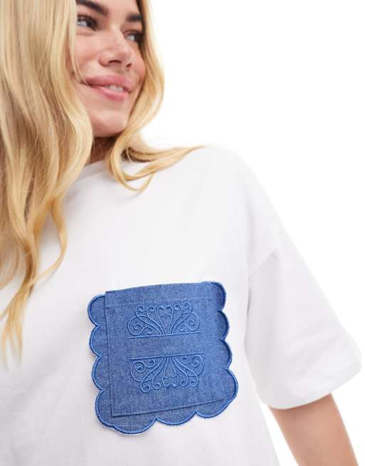 Never Fully Dressed Jaspre wrap midaxi skirt and white t-shirt set in blue bandana print, 2 of 3