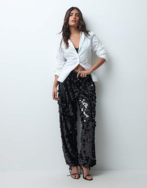 Never Fully Dressed disc sequin elasticated waist balloon trouser in black - view 1