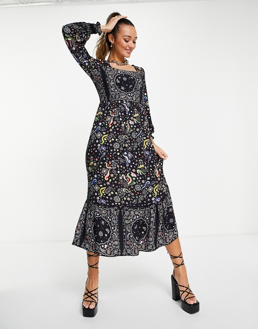 Never Fully Dressed Dolly print dress in black
