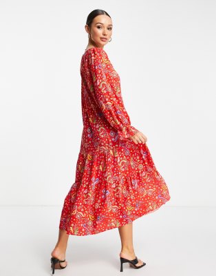 Never Fully Dressed Dolly smock printed dress in red | ASOS