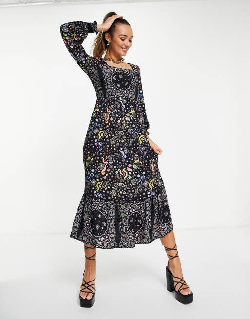 Never Fully Dressed - Dolly - Sort kjole med print