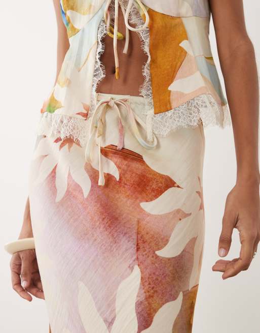 Never Fully Dressed - Dorris - Maxinederdel i satin med soleil-print - Del af sæt, 3 af 5