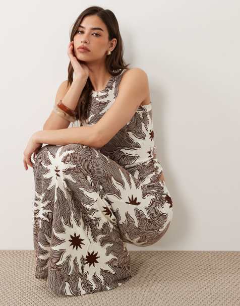 Never Fully Dressed Dorris rib maxi skirt co-ord in chocolate soleil print - view 1