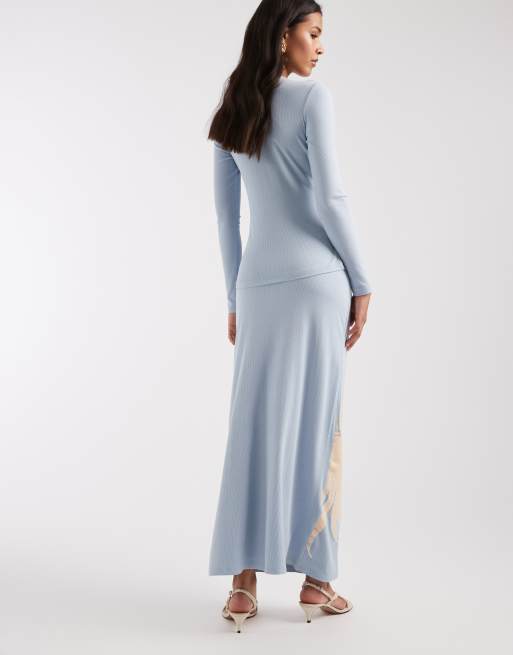 Never Fully Dressed Dorris ribbed maxi skirt in ice blue sun print