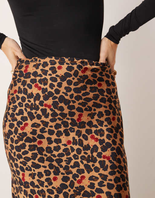 Never Fully Dressed dorris satin maxi skirt in cherry leopard print, 5 of 5
