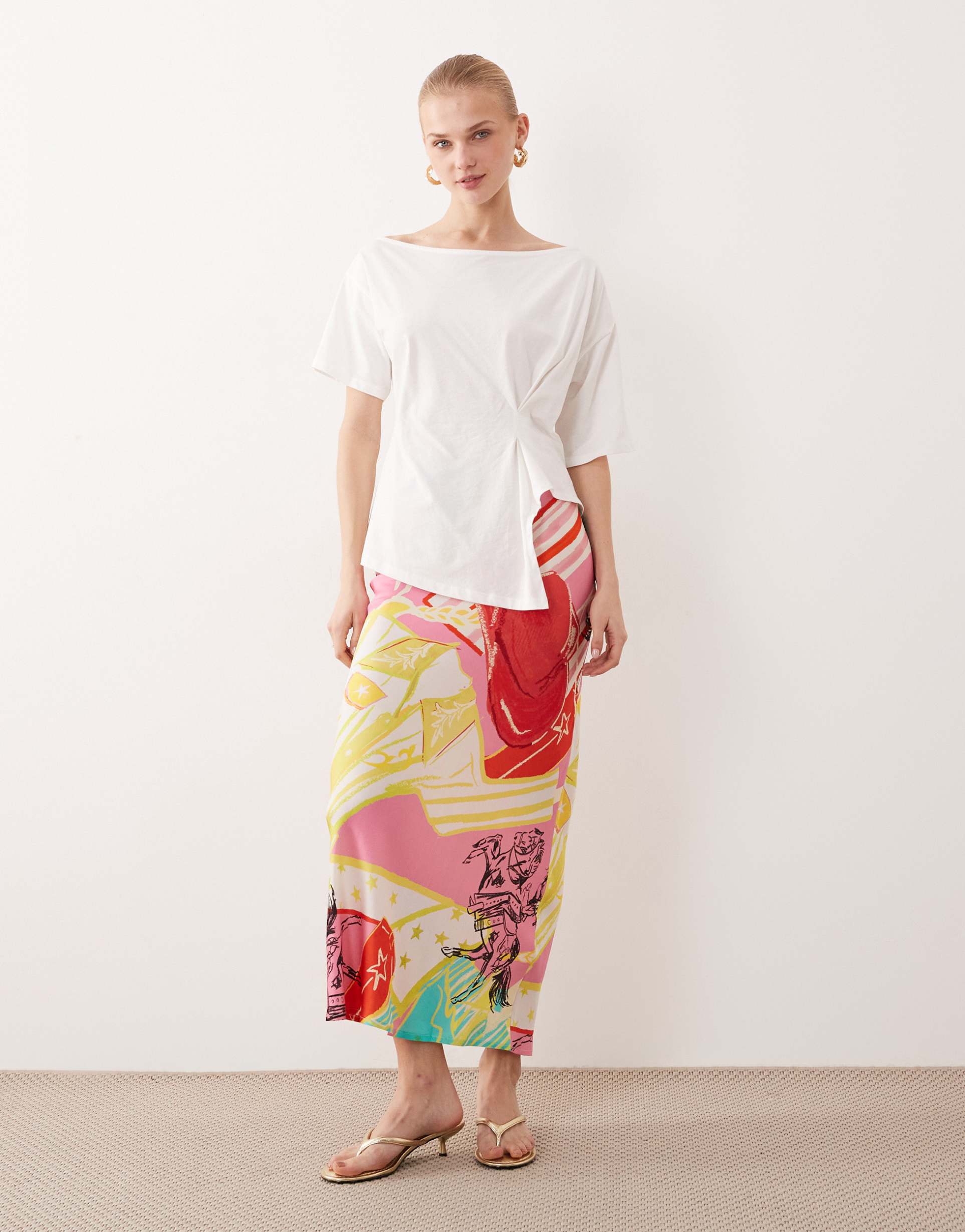 never fully dressed dorris satin maxi skirt in mixed dallas print - part of a set