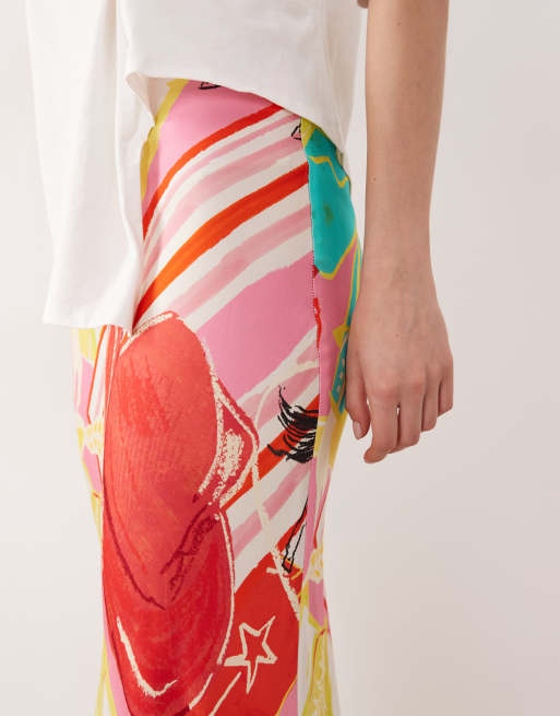 Never Fully Dressed Dorris satin maxi skirt in mixed Dallas print (part of a set), 3 of 5