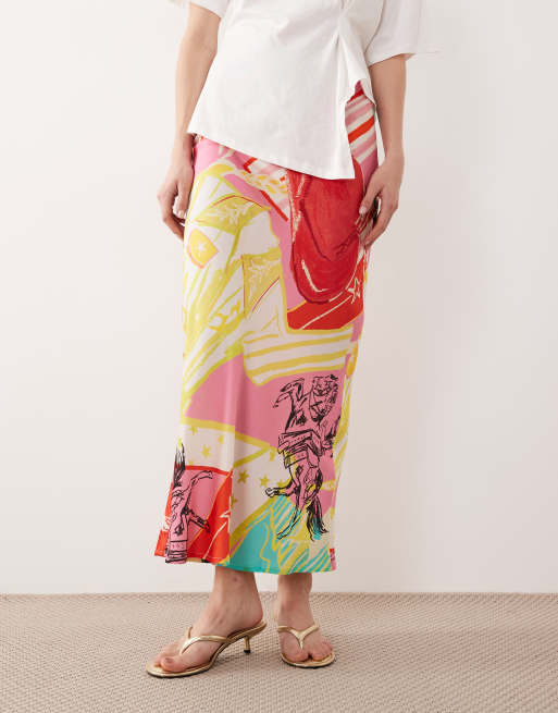 Never Fully Dressed Dorris satin maxi skirt in mixed Dallas print (part of a set), 4 of 5