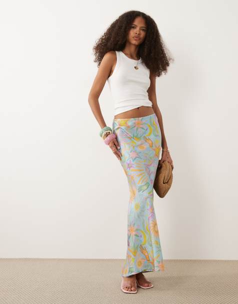 Never Fully Dressed Dorris satin maxi skirt in pastel star print - view 1