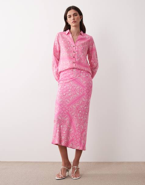 Never Fully Dressed dorris satin maxi skirt in pink paisley (part of a set) - view 1