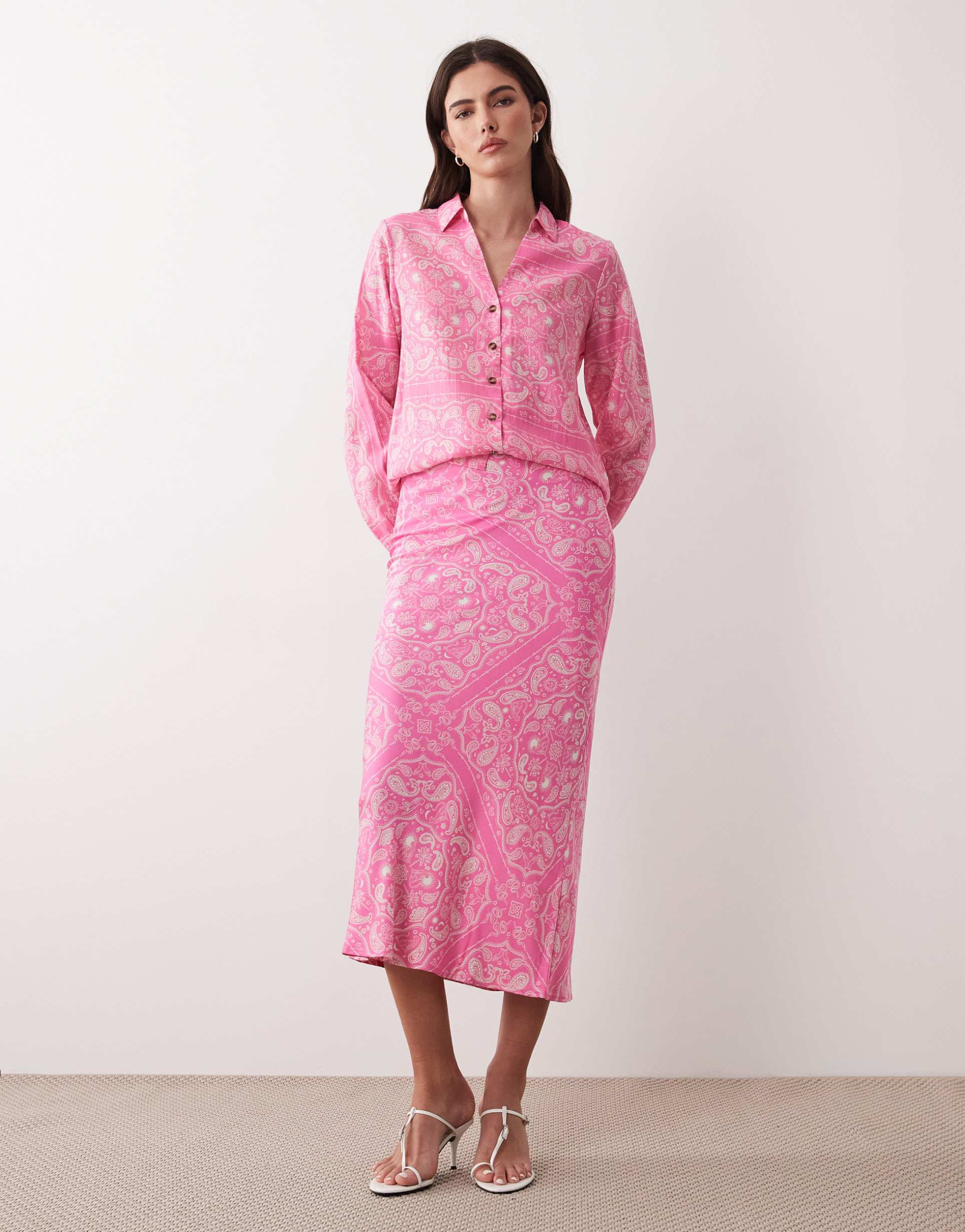 never fully dressed dorris satin maxi skirt in pink paisley - part of a set