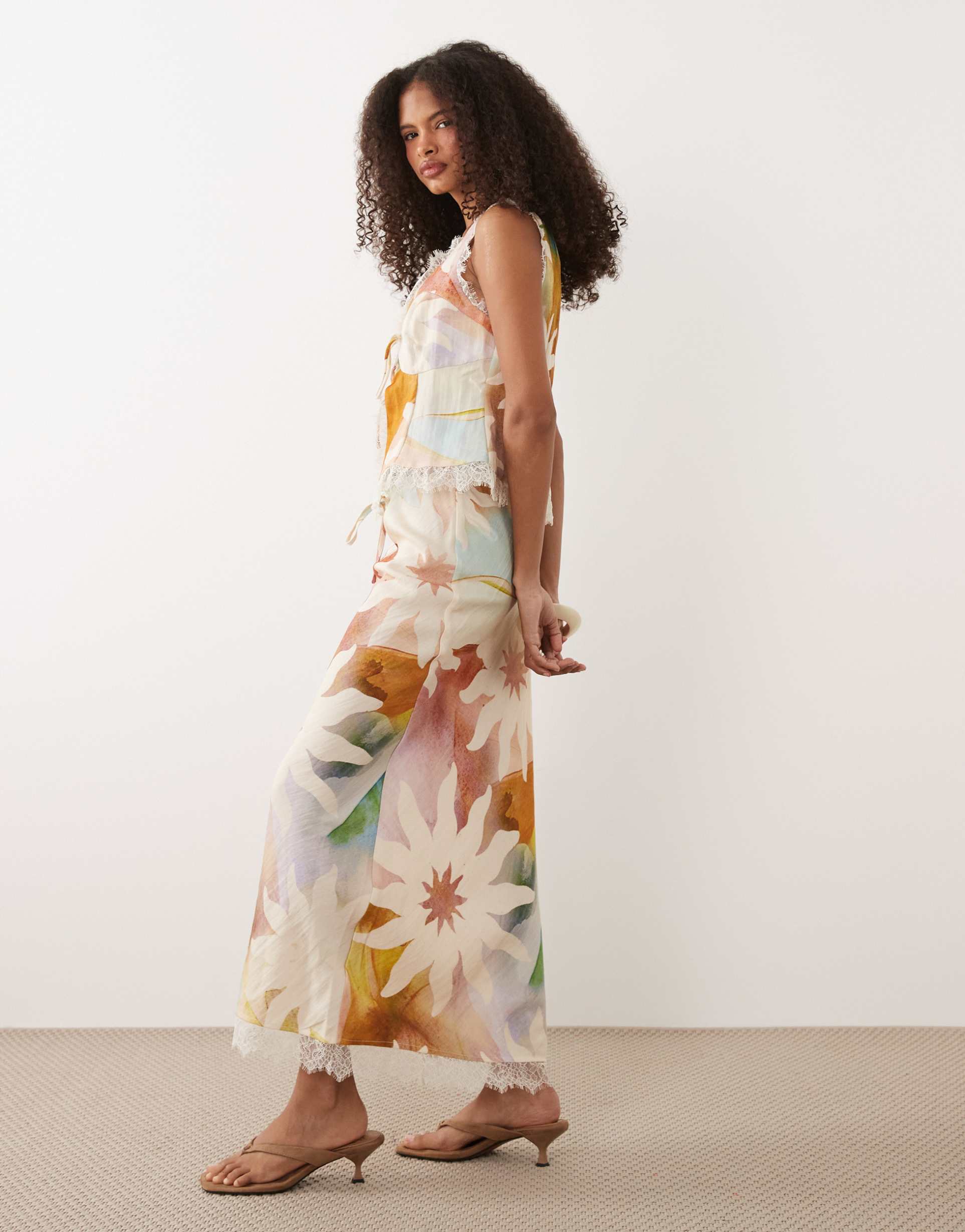 never fully dressed dorris satin maxi skirt in soleil print - part of a set