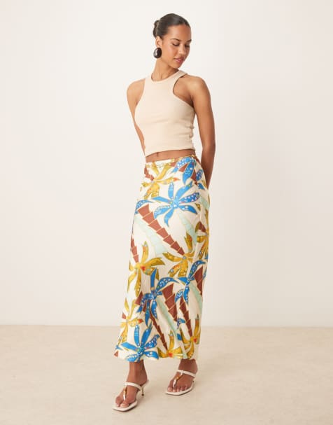 Never Fully Dressed – Dorris – Spódnica maxi w niebieski wzór w palmy, część zestawu - view 1