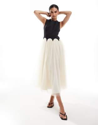 Never Fully Dressed Drop Hem Maxi Dress In Black And Cream
