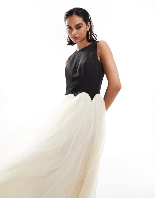Never Fully Dressed Drop Hem Maxi Dress in Black and Cream