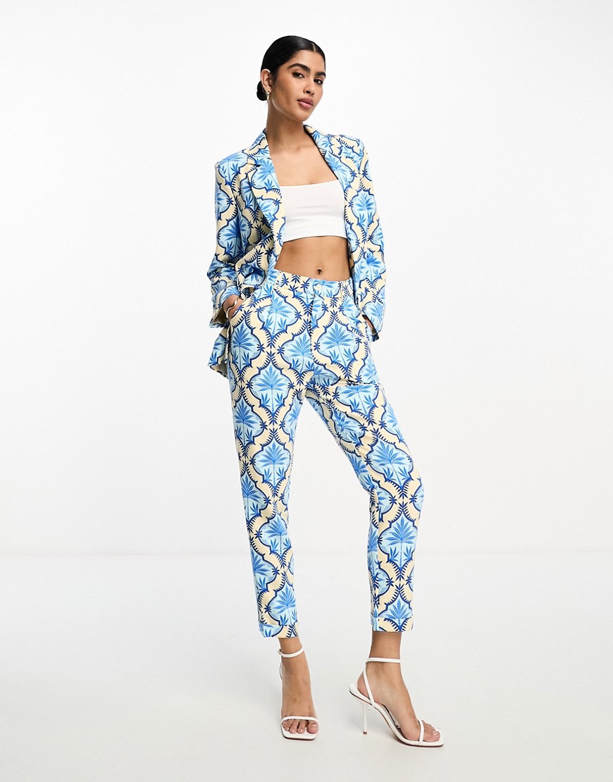 Never Fully Dressed dynasty trouser suit co-ord in blue print