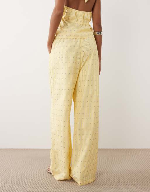 Never Fully Dressed Ellie drawstring studded wide leg pants in lemon stripe (part of a set), 5 of 5