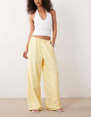 Never Fully Dressed Ellie Drawstring Studded Wide Leg Pants In Yellow