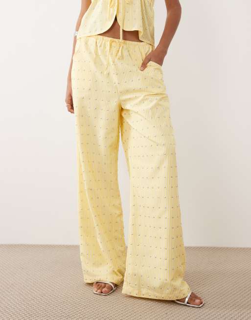 Never Fully Dressed Ellie drawstring studded wide leg pants in lemon stripes - part of a set, 2 of 5