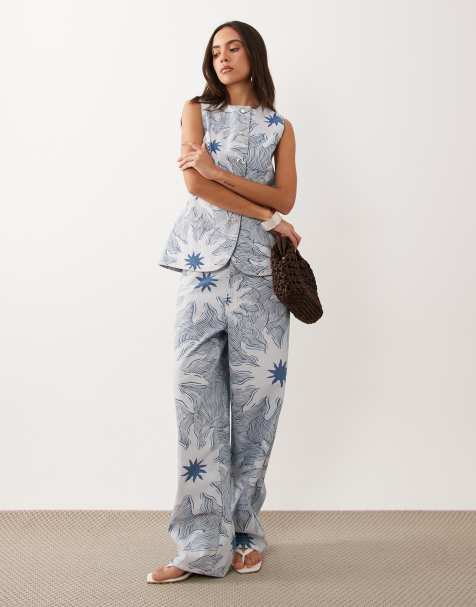 Never Fully Dressed Ellie ensemble coordonné pantalon en sergé denim imprimé soleil bleu - view 1