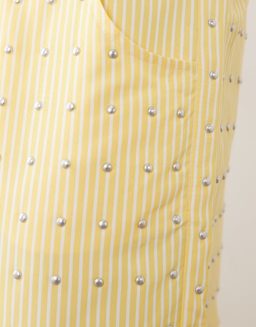 Never Fully Dressed - Ellie - Pantalon large clouté d'ensemble à rayures avec cordon de serrage - Jaune citron, 4 de 5