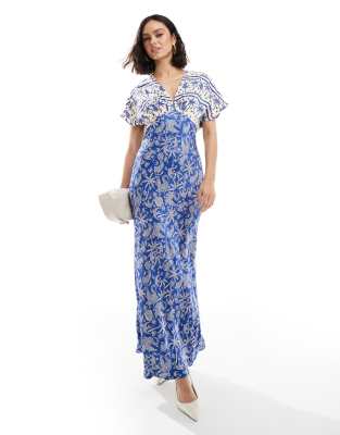Shop Never Fully Dressed Elodie contrast print maxi dress in blue Online – Trendy & Affordable Fashion