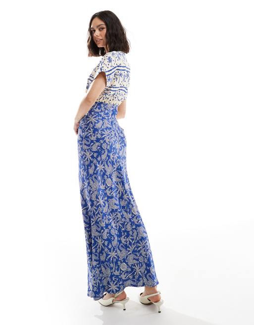 chinese dress ladies Elodie Purple/Green Maxi Dress With Elasticated Waist – La Creme Boutique main image 1