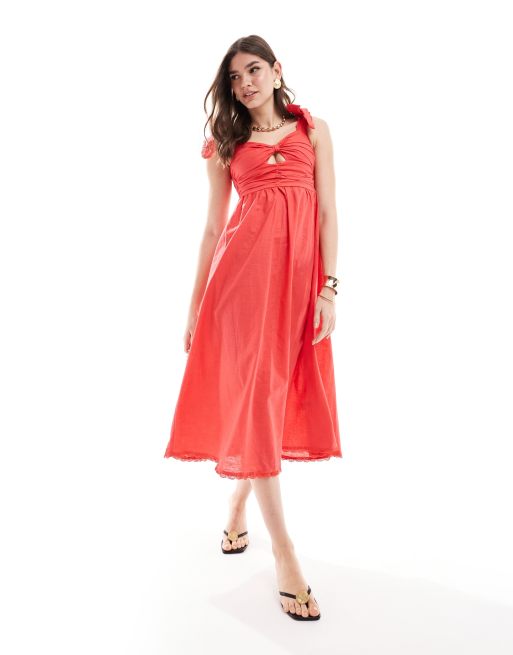 Never Fully Dressed – Elspeth – Wadenlanges Kleid in Rot