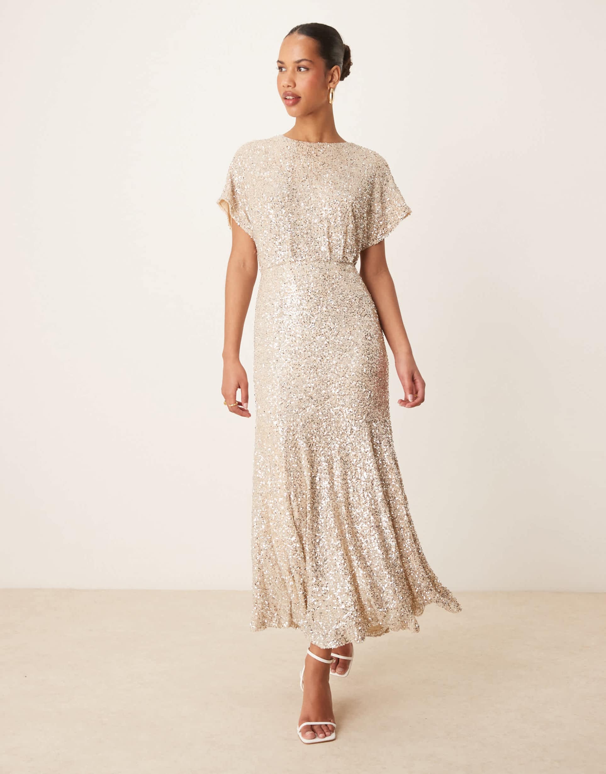 never fully dressed embellished maxi dress in silver sequin