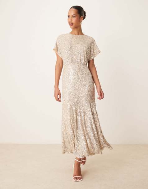 Never Fully Dressed embellished maxi dress in silver sequin