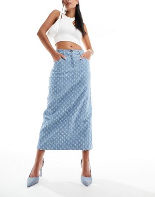 Never Fully Dressed embellished maxi skirt in denim jacquard