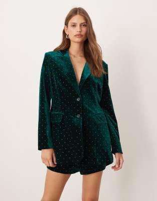 Never Fully Dressed Embellished Velvet Blazer In Green