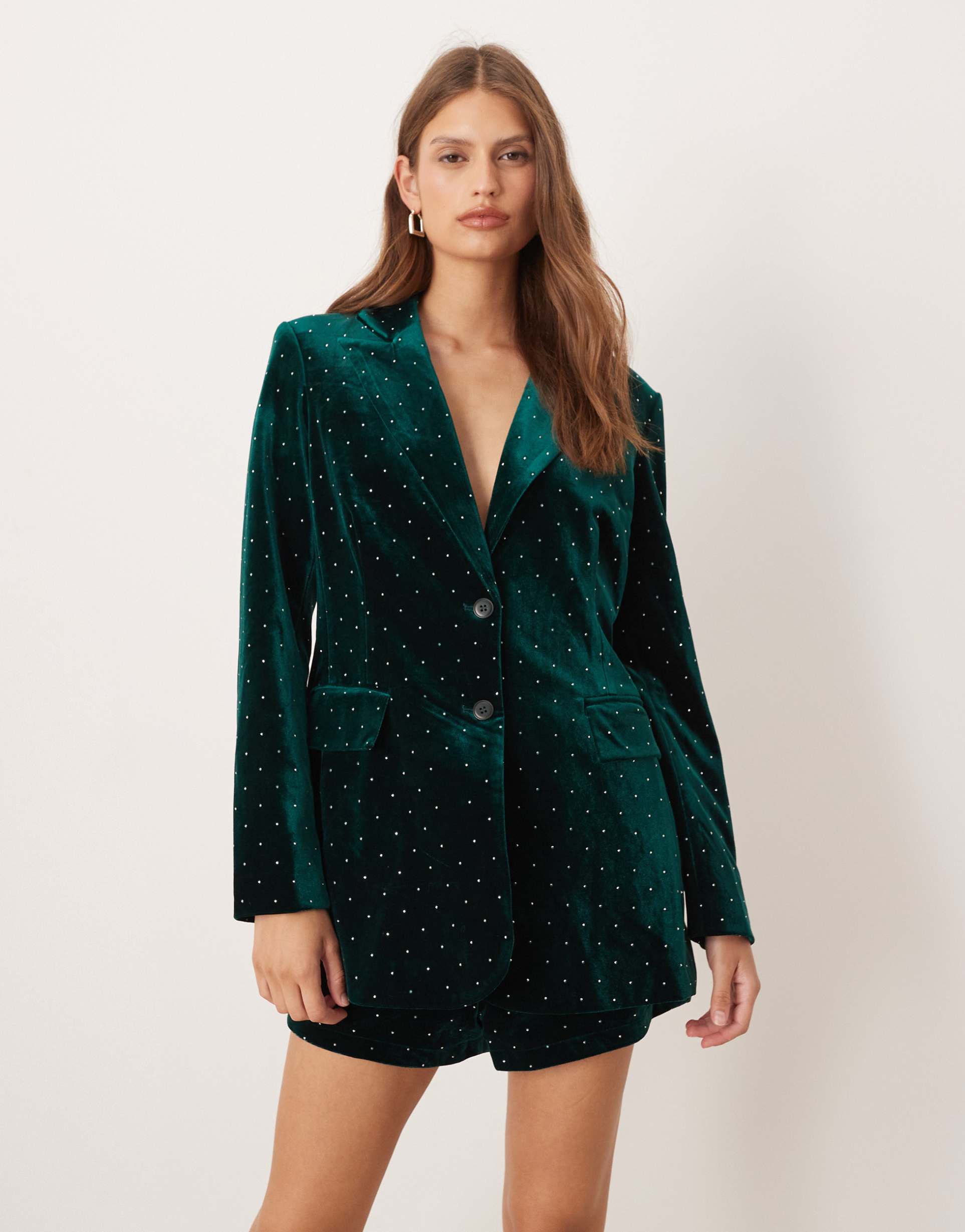 never fully dressed embellished velvet blazer in emerald - part of a set