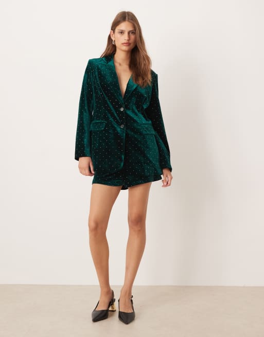 Never Fully Dressed embellished velvet blazer in emerald (Part of a set), 2 of 4
