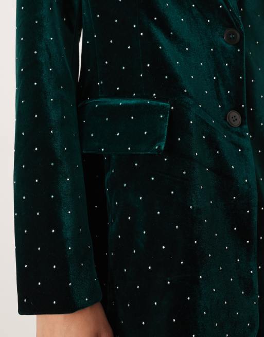 Never Fully Dressed embellished velvet blazer in emerald (Part of a set), 3 of 4
